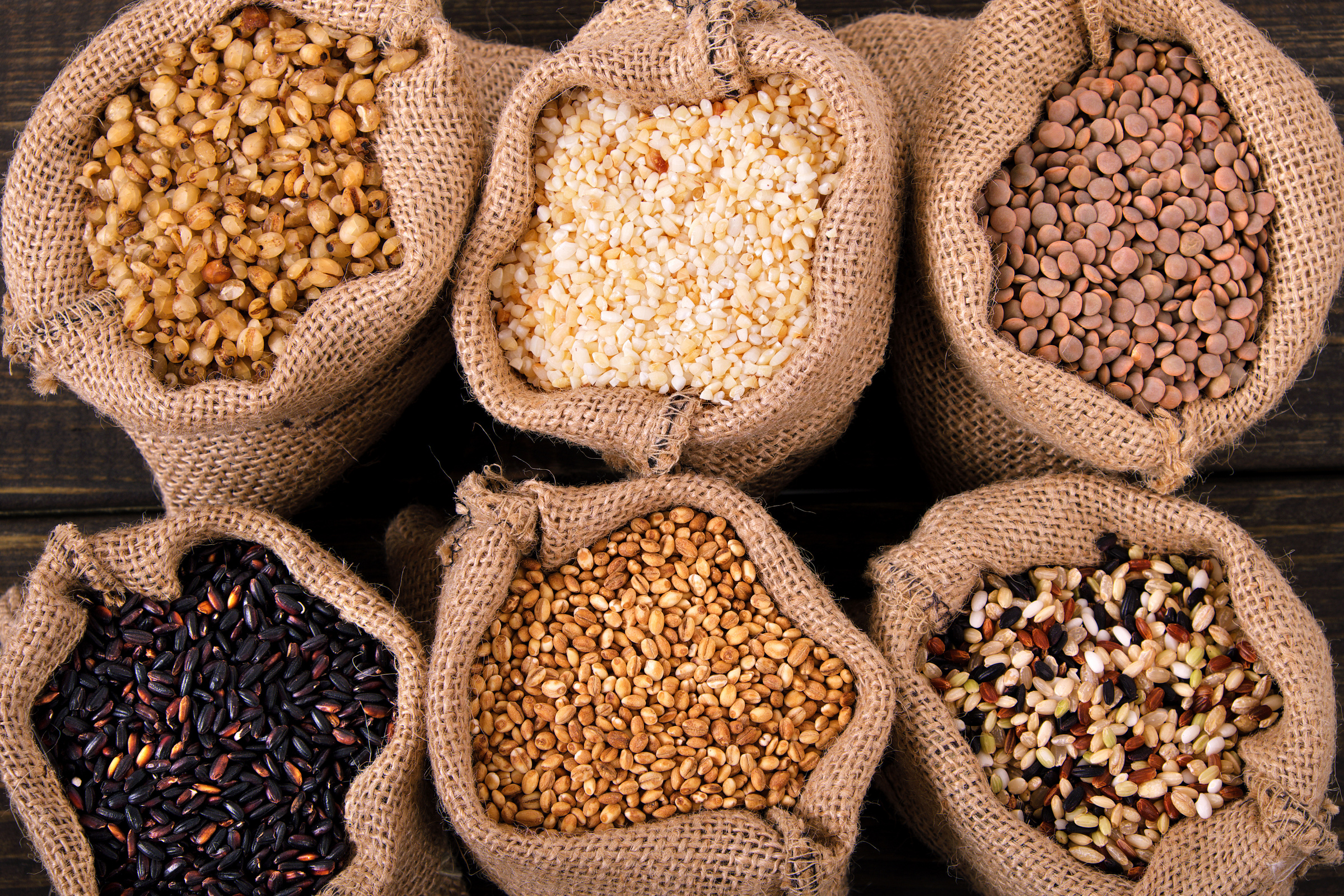 Various Grains and Rice in Sack